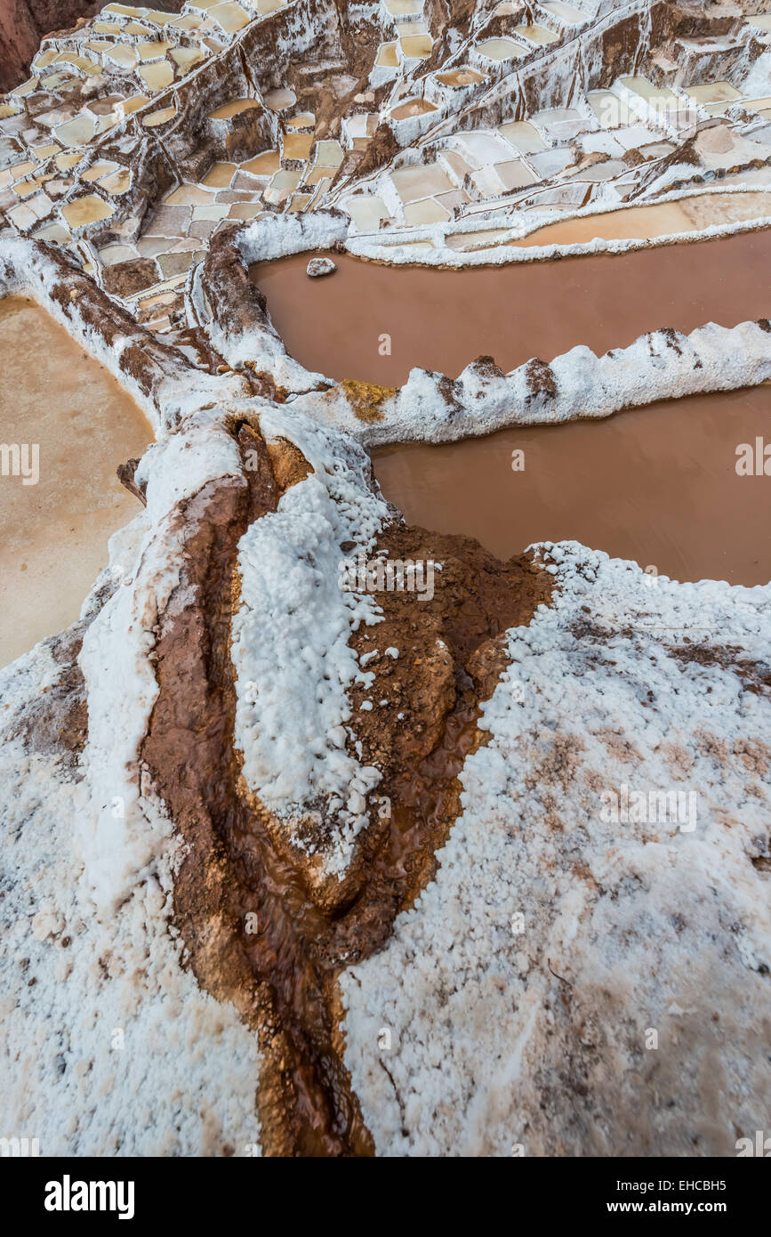 Mines de sel de Maras dans les Andes péruviennes à Cuzco au Pérou Banque D'Images