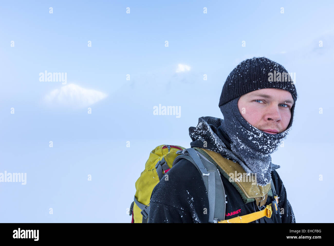 Frosty à skieur de montagne Kebnekaise, Kiruna, Suède, Europe, UNION EUROPÉENNE Banque D'Images