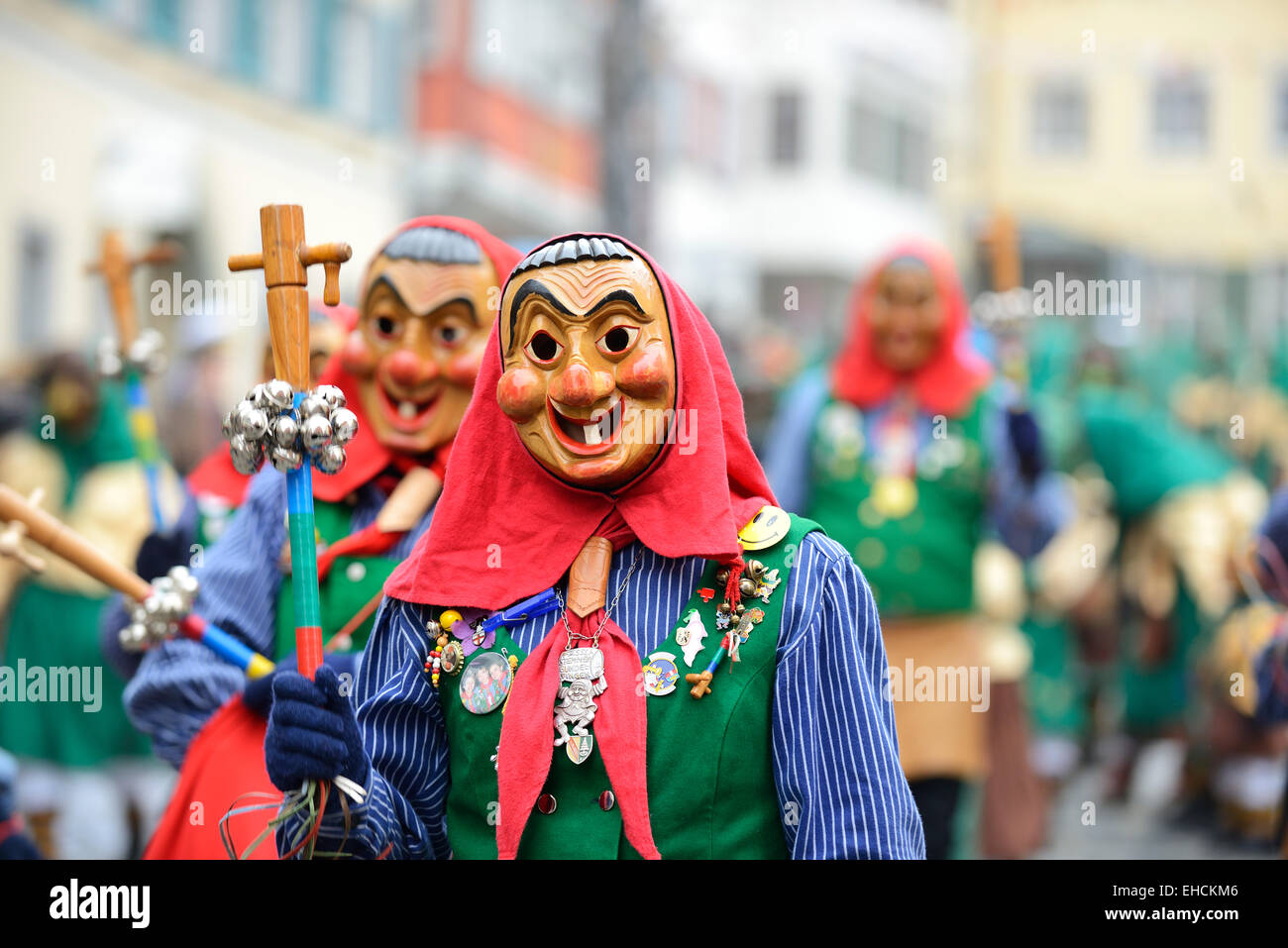 Swabian-Alemannic Narrensprung traditionnels Fastnacht, Ravensburg, défilé de carnaval, Fässlistemmer groupe Gundelfingen, Ravensburg Banque D'Images