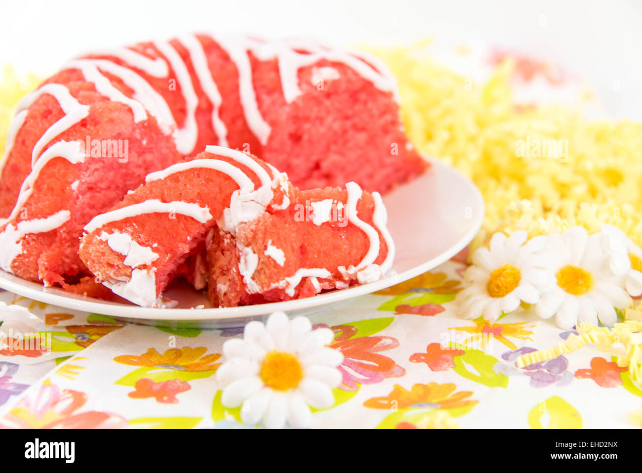 Pudding cake cerise rose Banque D'Images