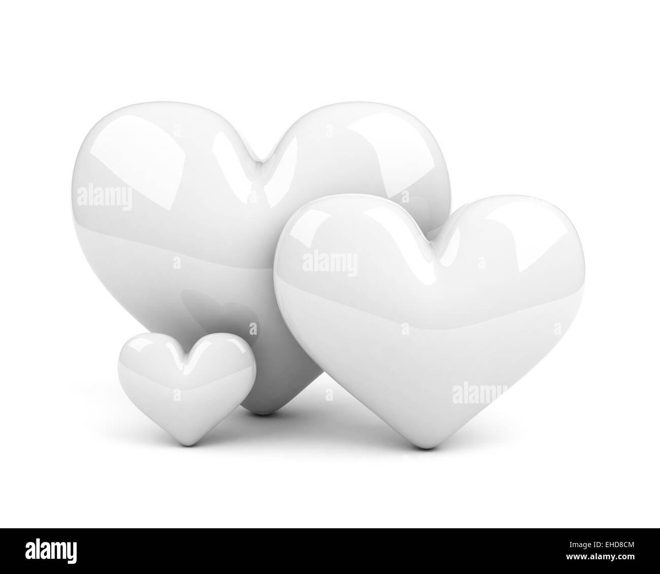 Trois Coeurs blanc symbole de famille. Banque D'Images