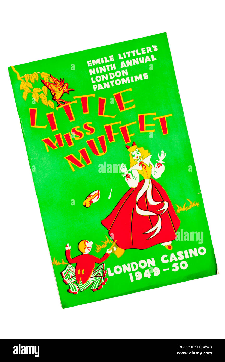 Programme de la pantomime de Noël 1949 Little Miss Muffet au Casino de Londres. Banque D'Images