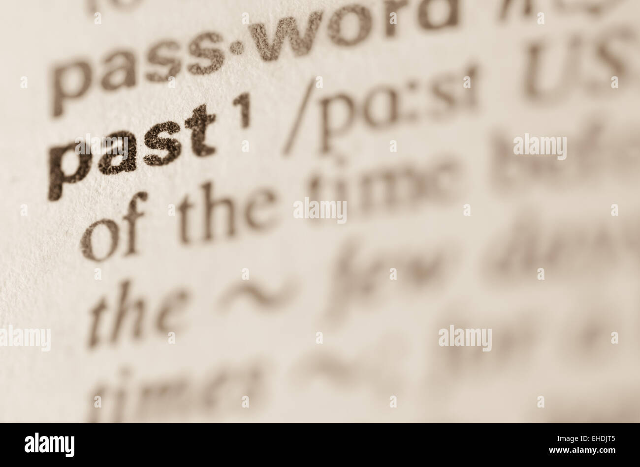 Définition du mot passé dans le dictionnaire Banque D'Images