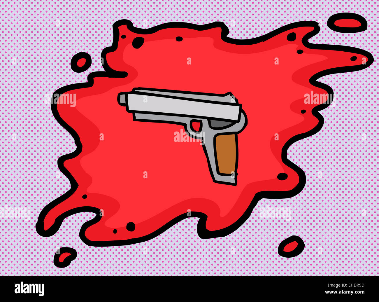 Caricature de pistolet en sang sur demi-teinte pourpre Banque D'Images