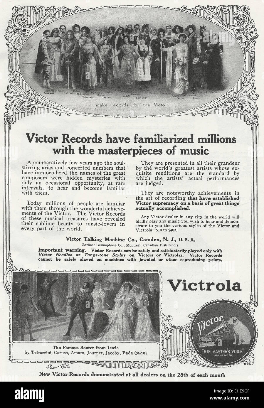 Victrola et Victor Records annonce, vers 1916 Banque D'Images