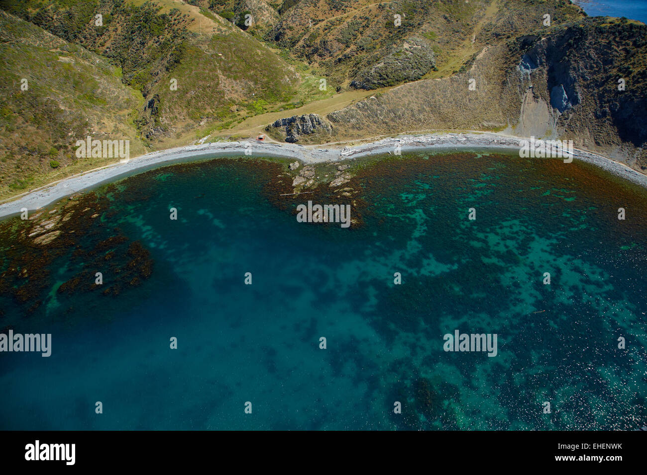 Wharehou Bay, près de Wellington, Île du Nord, Nouvelle-Zélande - vue aérienne Banque D'Images