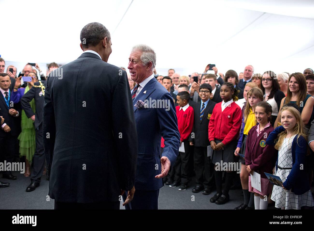 Le président américain Barack Obama participe à une réception organisée par Son Altesse Royale Charles, prince de Galles durant le Sommet de l'OTAN au Celtic Manor Resort, le 4 septembre 2014 à Newport, Pays de Galles. Banque D'Images