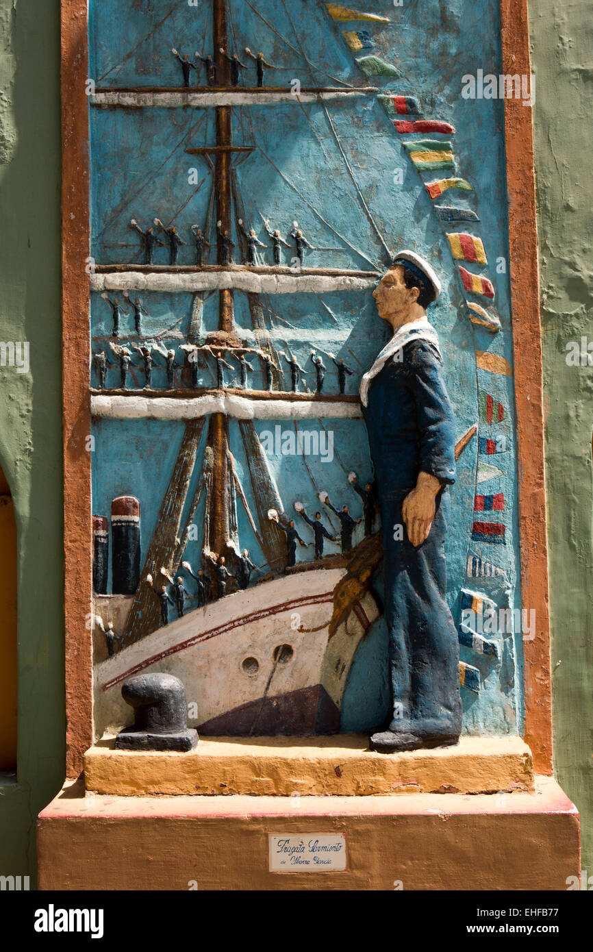 L'ARGENTINE, Buenos Aires, La Boca, Caminita, voile, bateau Fragata Sarmiento murale, par Ybarra Garcia Banque D'Images