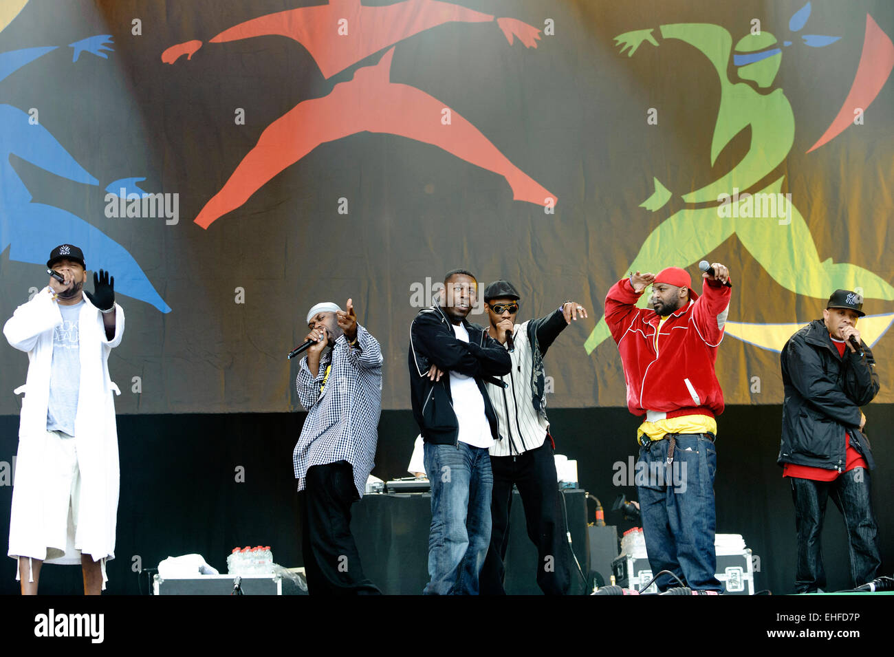 Wu-Tang Clan Method Man et RZA GZA Masta Killa Ghostface Killah et U-Dieu vivre sur la Pyramide étape à Glastonbury Festival Vendredi 24 juin 2011. Banque D'Images