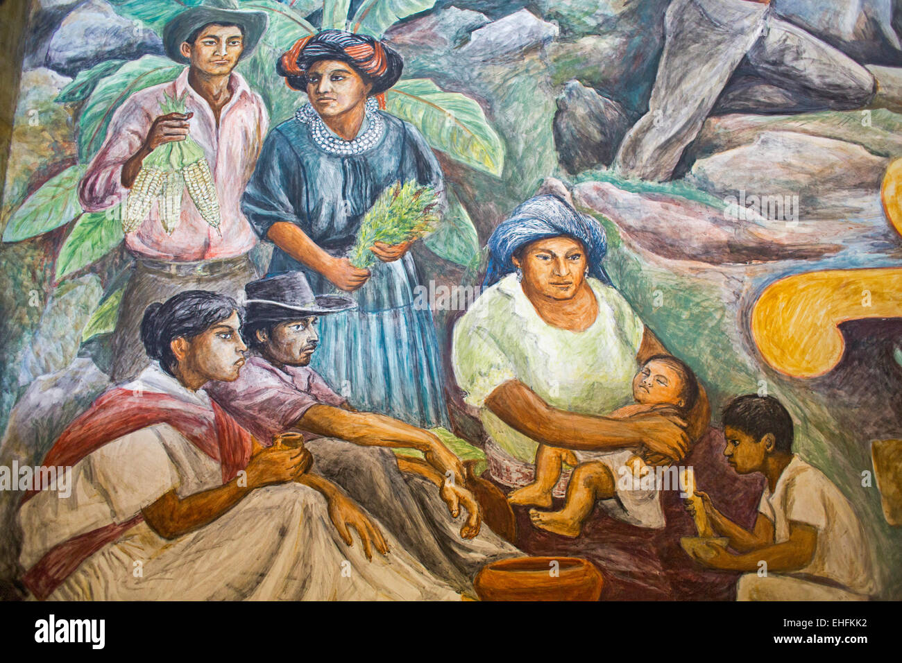 Oaxaca, Mexique - Détails d'une peinture célèbre de l'histoire et de la culture de Oaxaca par Arturo García Bustos. Banque D'Images