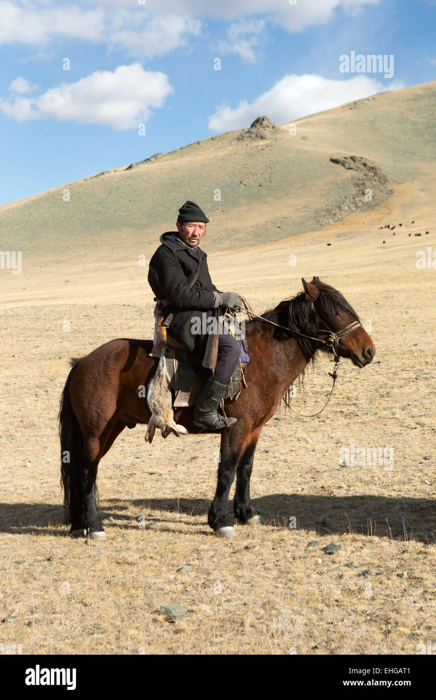 Horse Rider Tradition mongole Mongolie hunter Banque D'Images