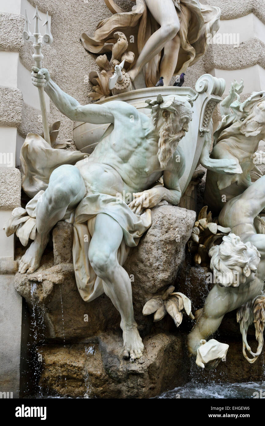 'La puissance à la mer" de l'eau Fontaine par Rudolf Weyr au Palais Hofburg, Vienne, Autriche. Banque D'Images