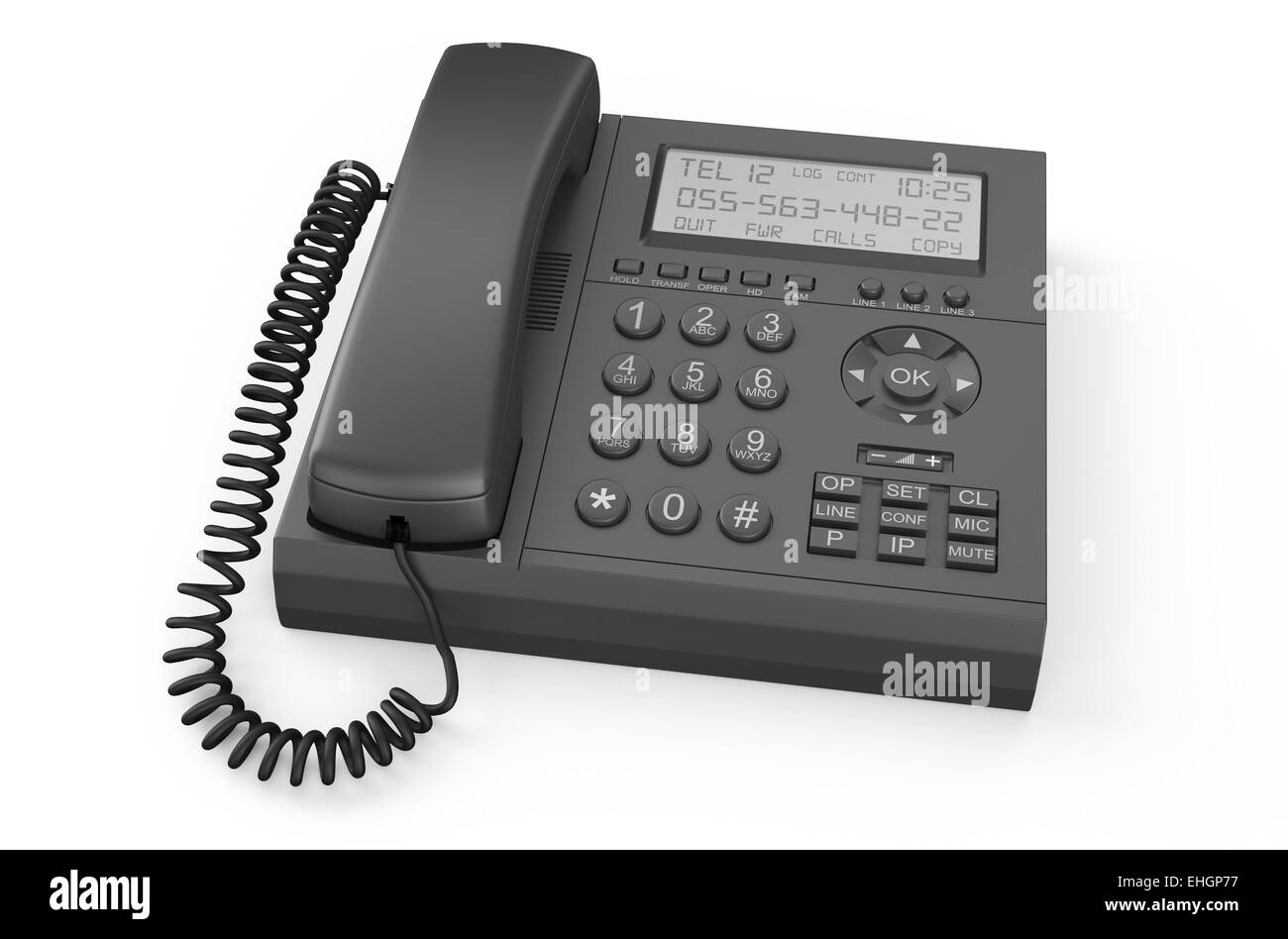 Téléphone IP noir isolé sur fond blanc Banque D'Images