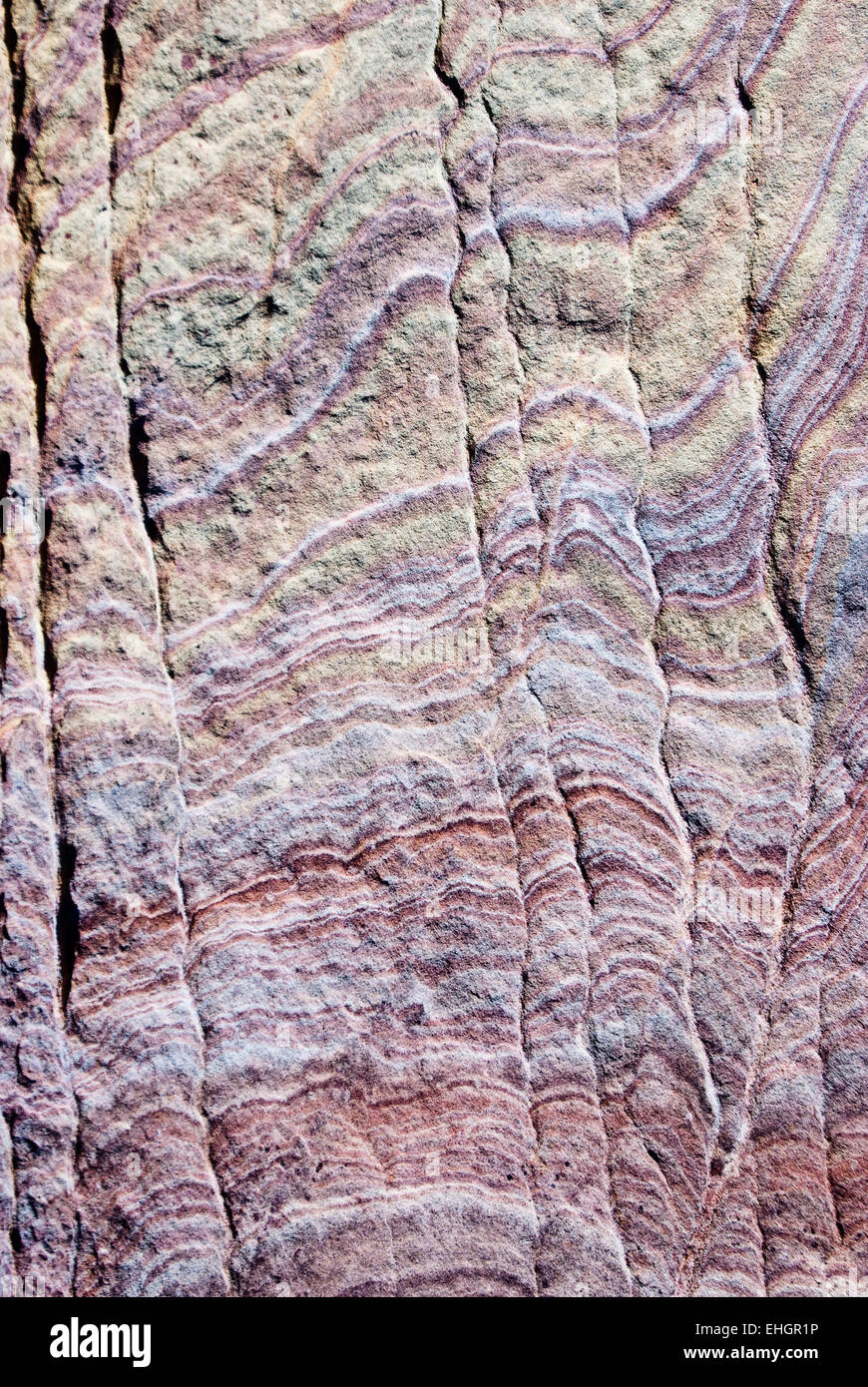 Mur de rochers de grès de couleurs aux tons en tourbillons Banque D'Images