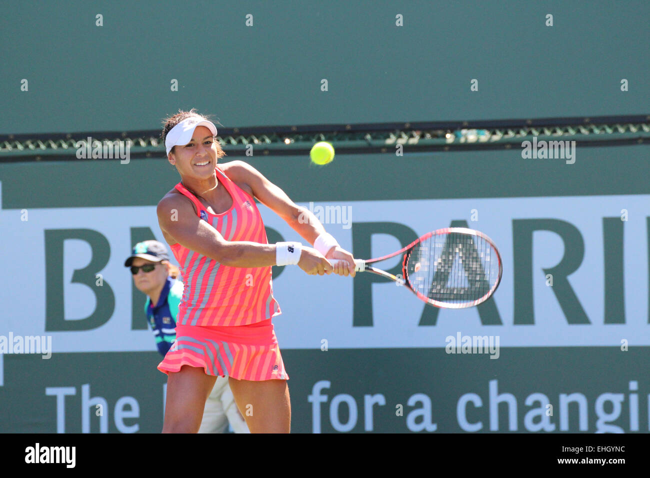 Indian Wells, le 13 mars 2015, joueur de tennis britannique Heather Watson bat l'Italien Camila Giorgi dans le simple dames 2ème série au BNP Paribas Open (score 7-5 7-5). Credit : Werner - Photos/Alamy Live News Banque D'Images