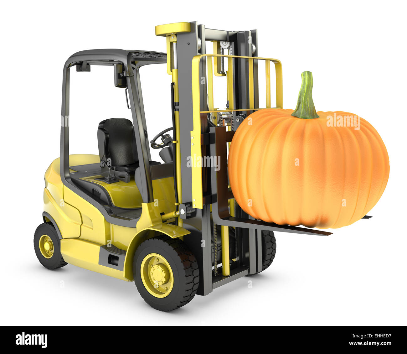 Chariot élévateur à fourche jaune orange pupmkin ascenseurs Banque D'Images