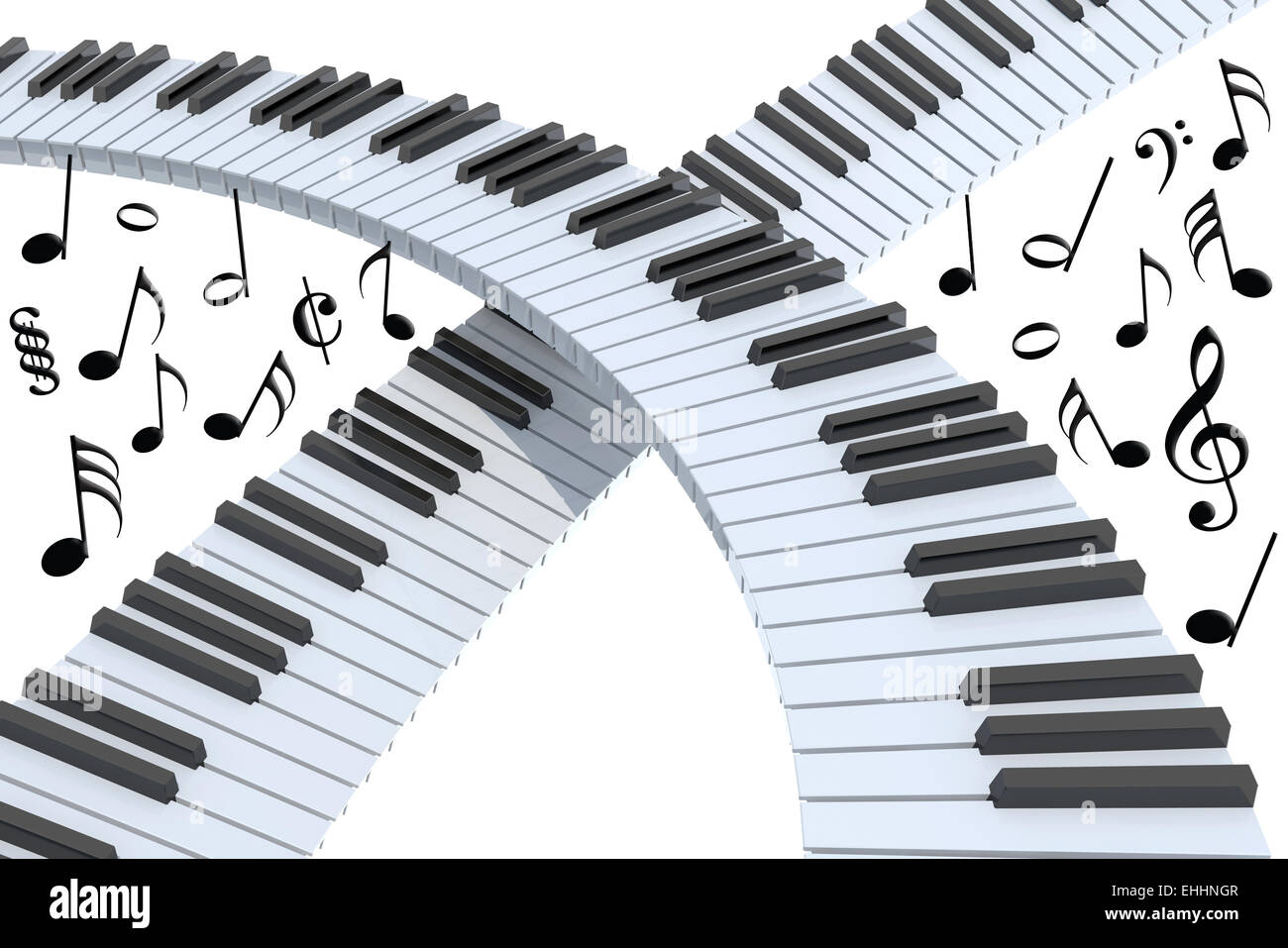 Clavier de piano résumé avec des notes de musique, isolé sur blanc 3d  illustration Photo Stock - Alamy