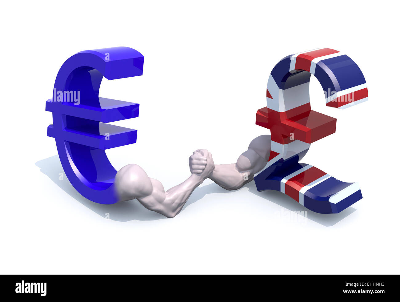 Symbole Euro et sterling service faire Arm wrestling, 3d illustration Banque D'Images