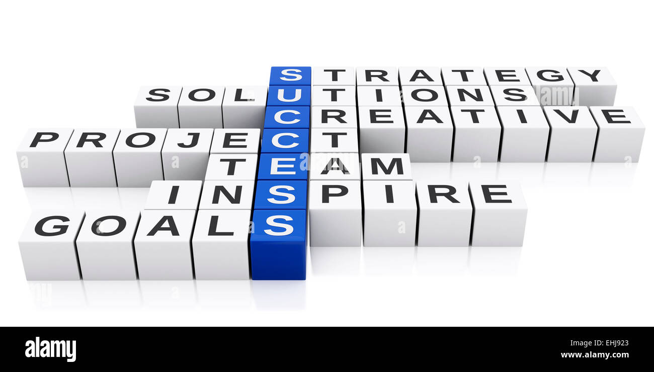 Image 3D de succès. Mots croisés d'affaires. Isolé sur fond blanc Photo