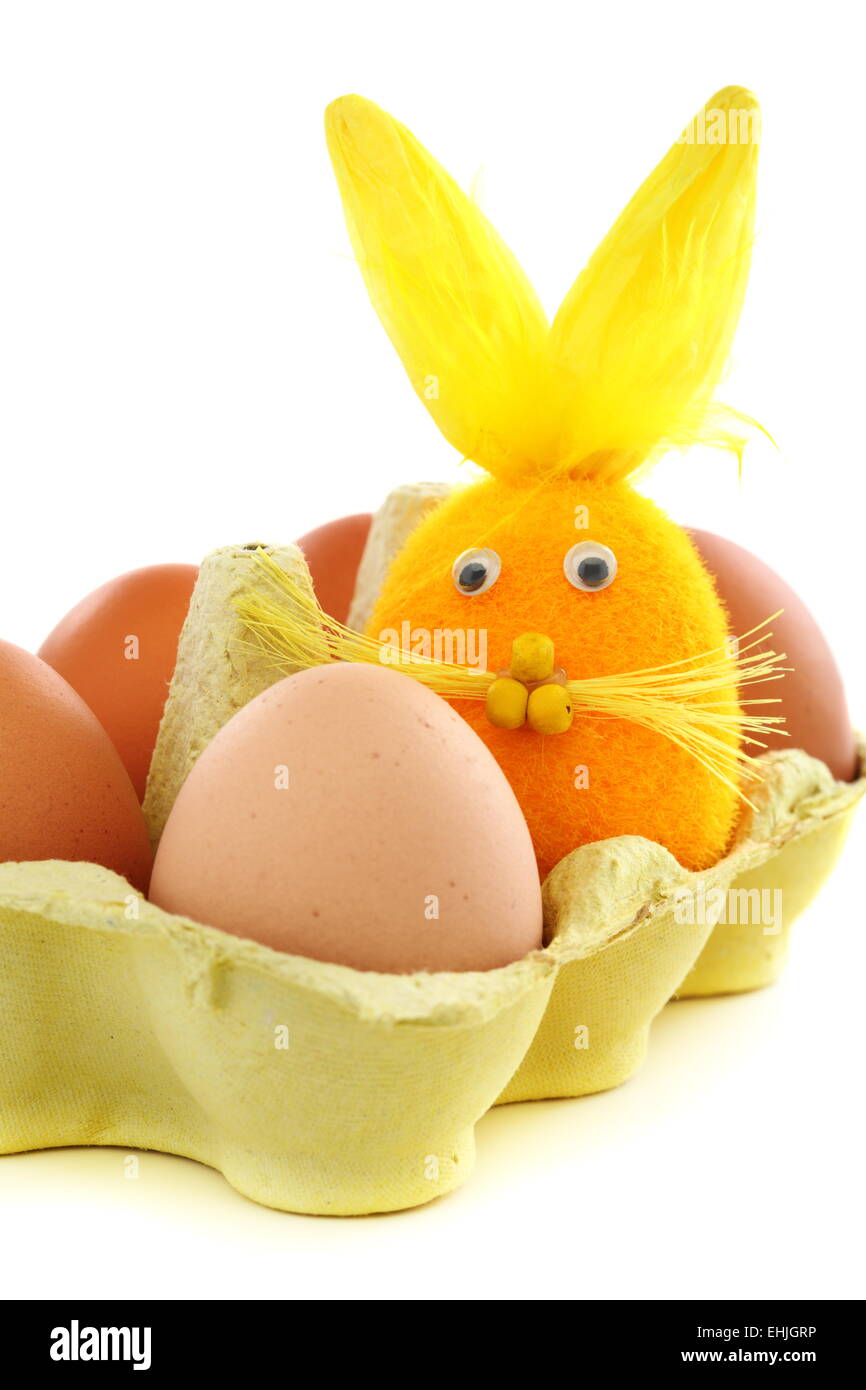Lapin de Pâques avec des oeufs dans la boîte. Banque D'Images