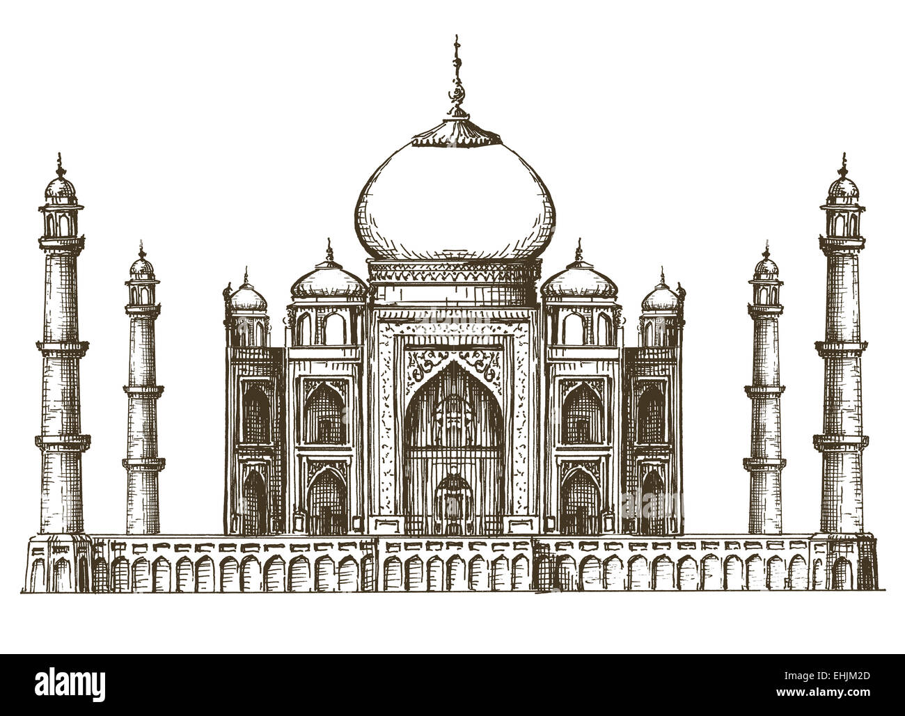 Taj Mahal sur un fond blanc. croquis Banque D'Images