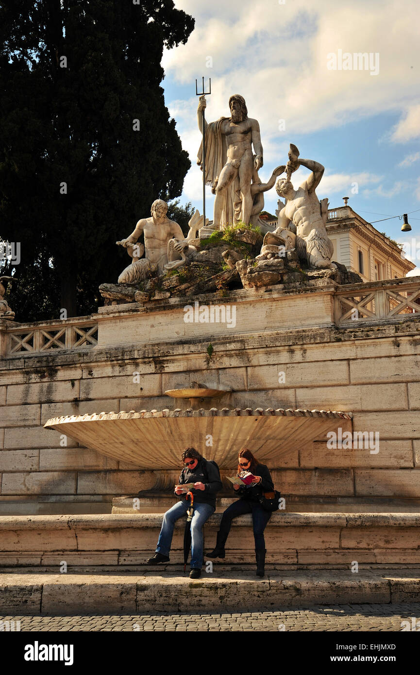 Neptunbrunnen Piazza del Popolo à Rom Banque D'Images