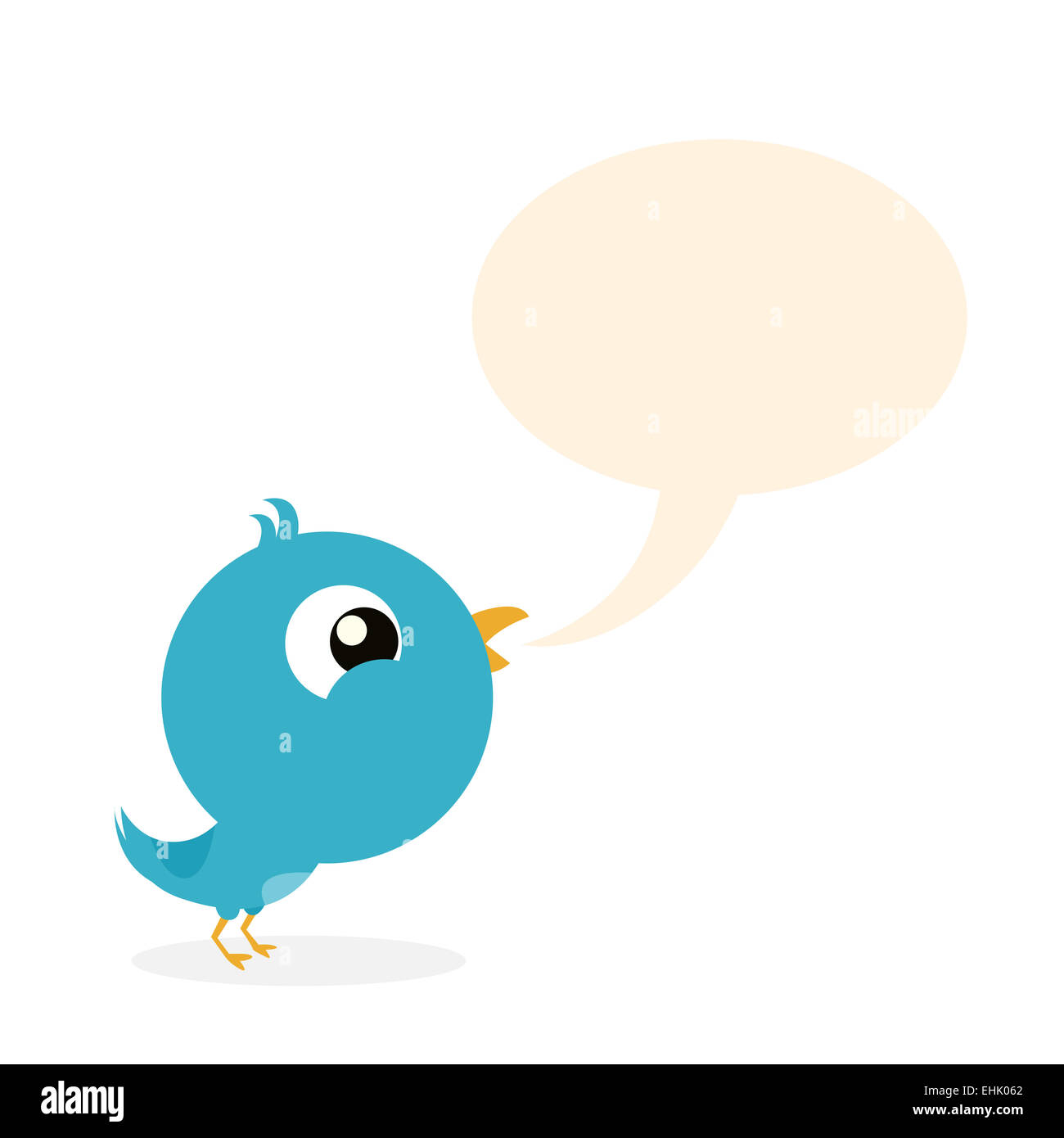 Cartoon Vector illustration d'un oiseau bleu tweeter une bulle de parler. Banque D'Images