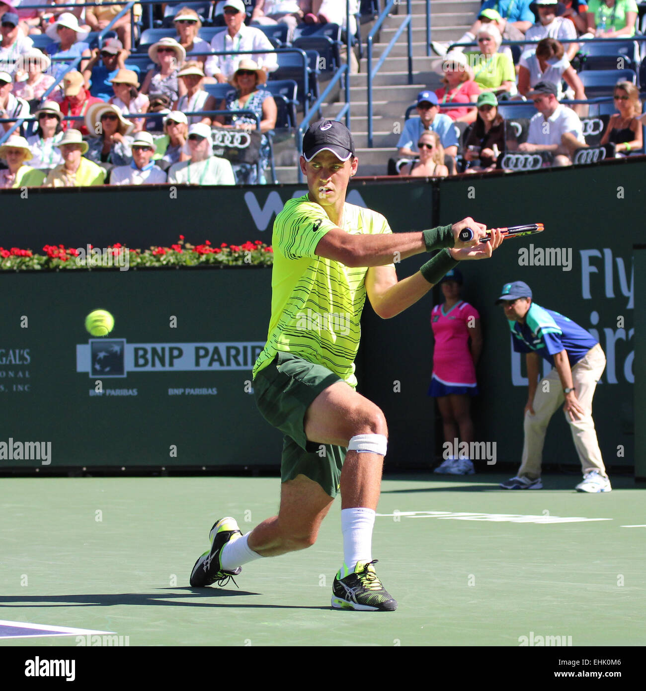 Indian Wells, le 14 mars 2015, joueur de tennis britannique Andy Murray bat Vasek Pospisil du Canada dans le Simple Messieurs 2ème série (score 6-1 6-3). Crédit photo : Vasek Pospisil : Werner - Photos/Alamy Live News Banque D'Images
