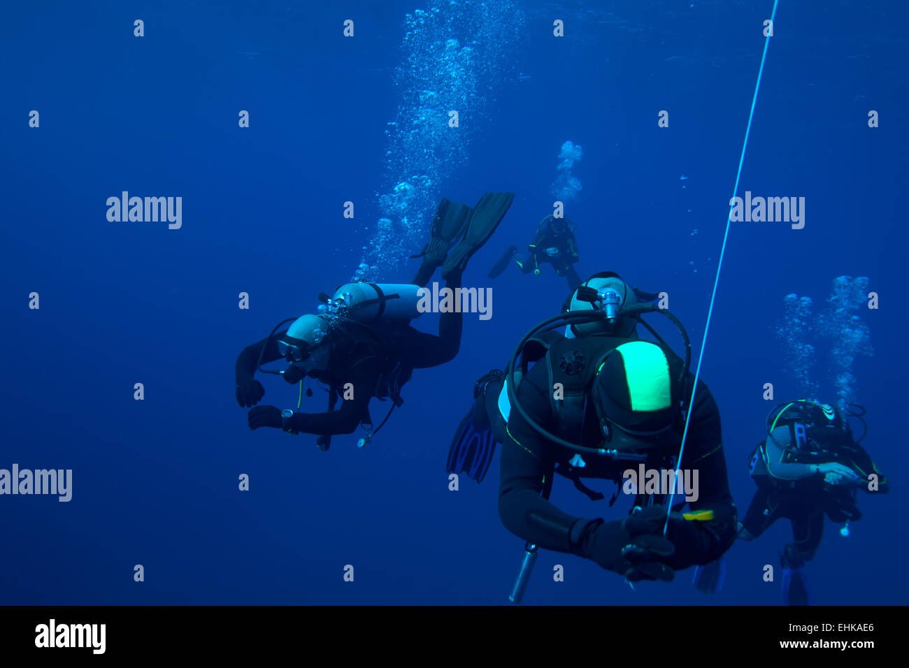 Groupe de plongeurs à 5 min d'arrêt de sécurité, Cuba Banque D'Images