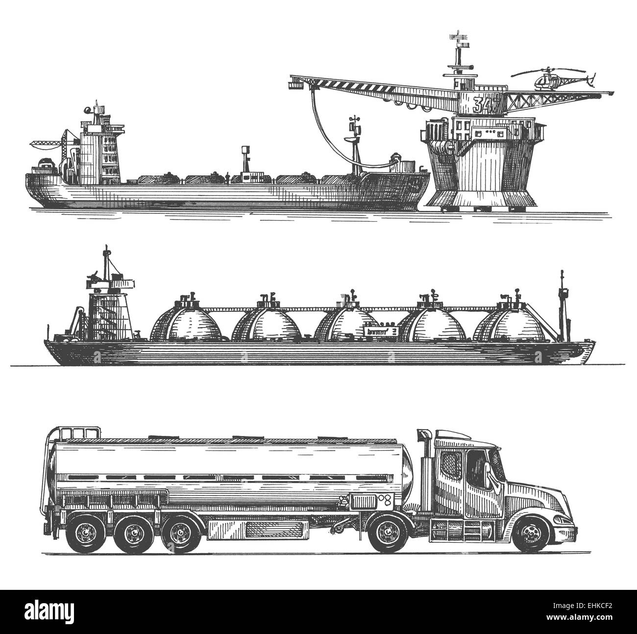 L'huile, l'essence, du pétrole sur un fond blanc. croquis Banque D'Images