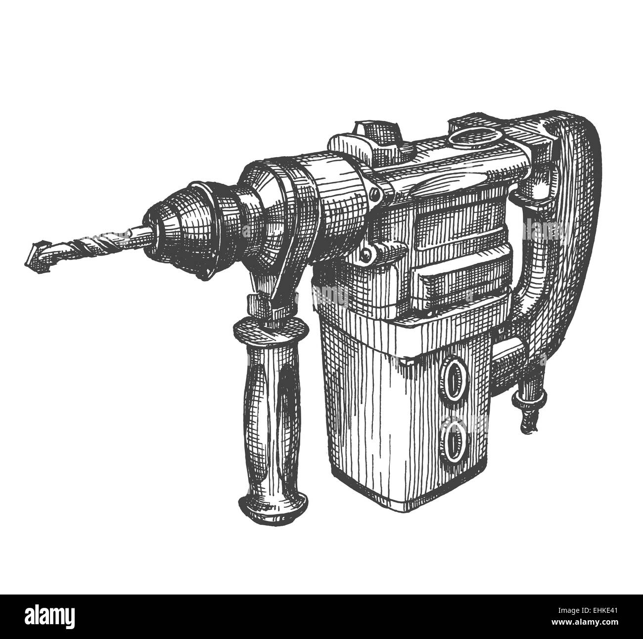 Outils. percer sur un fond blanc. menuiserie. sketch Banque D'Images