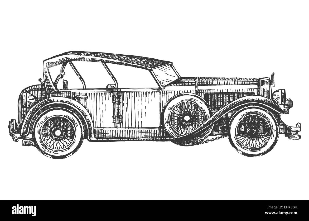 Vintage car sur un fond blanc. croquis, illustration Banque D'Images