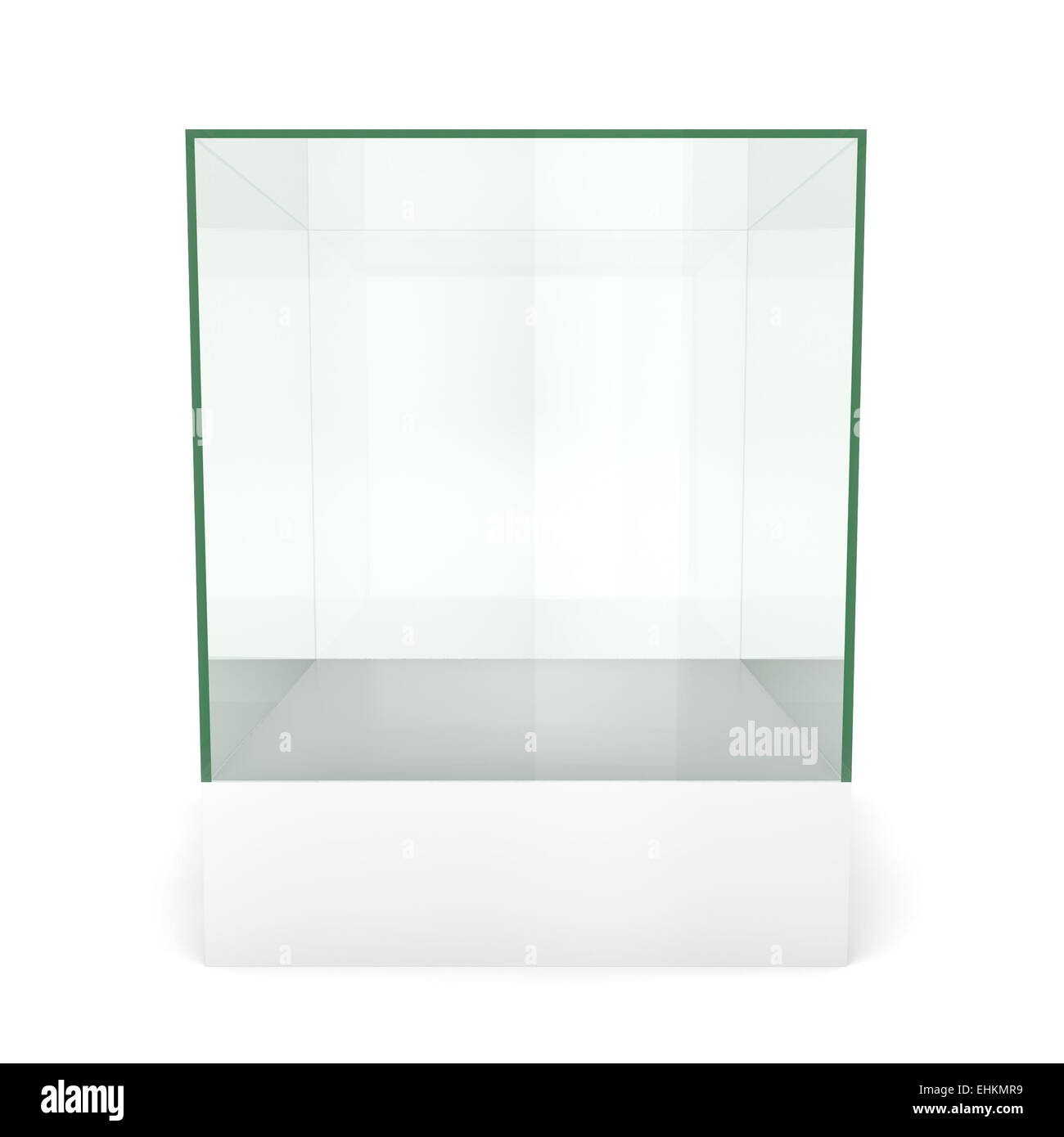 Cube en verre sur socle. 3d illustration sur fond blanc Banque D'Images