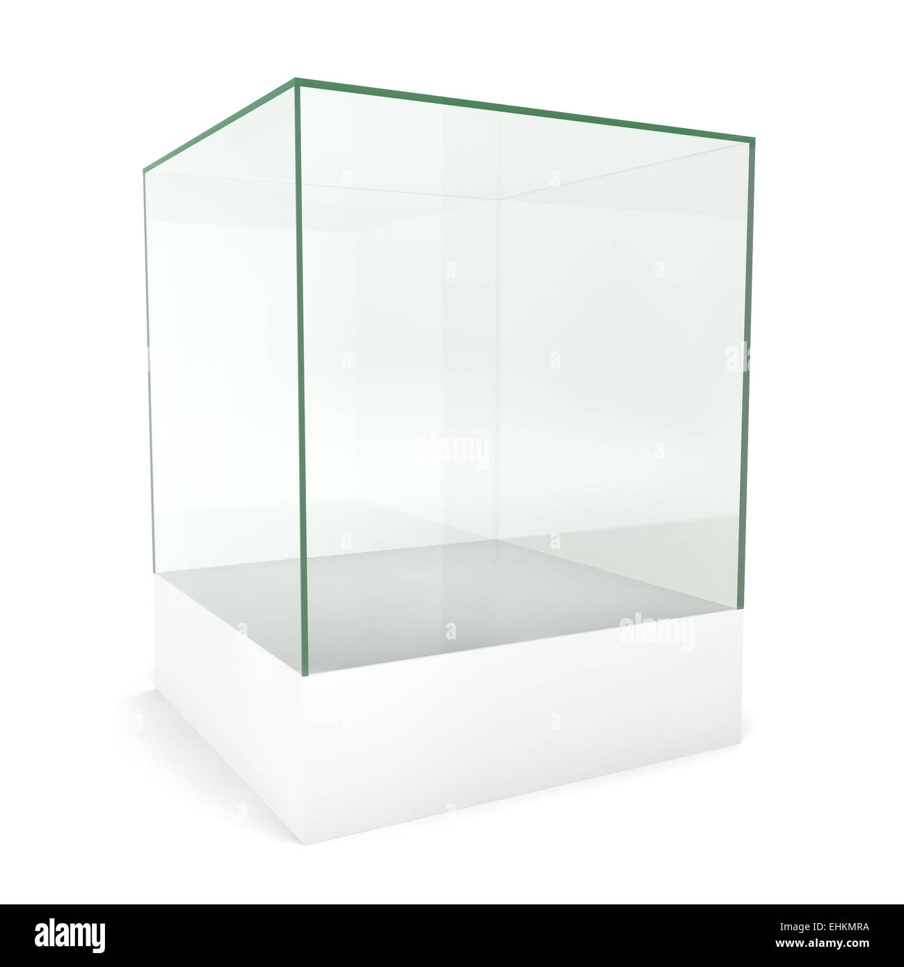 Cube en verre sur socle. 3d illustration sur fond blanc Banque D'Images