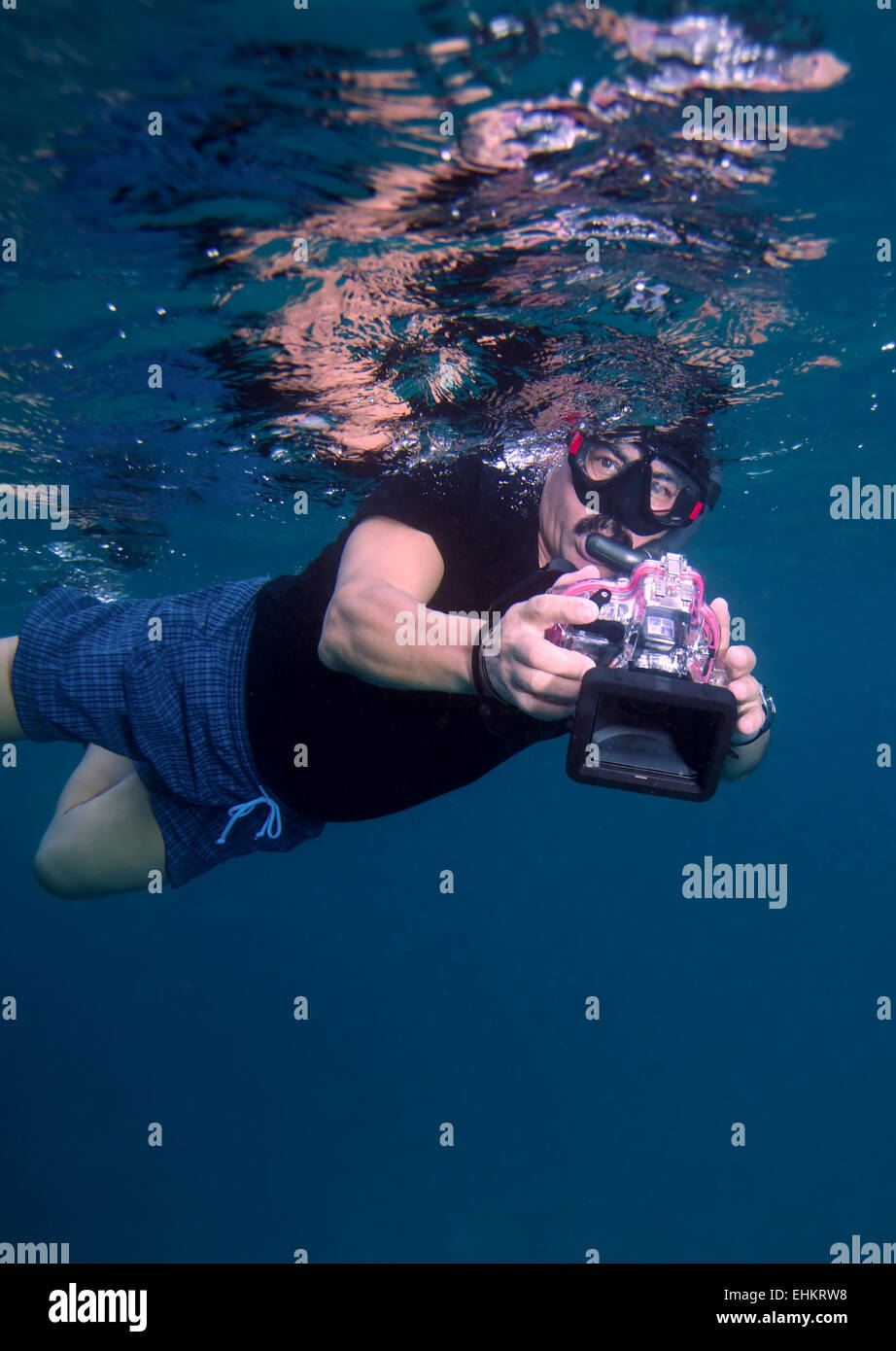 Free-diver avec appareil photo, Maldives Banque D'Images