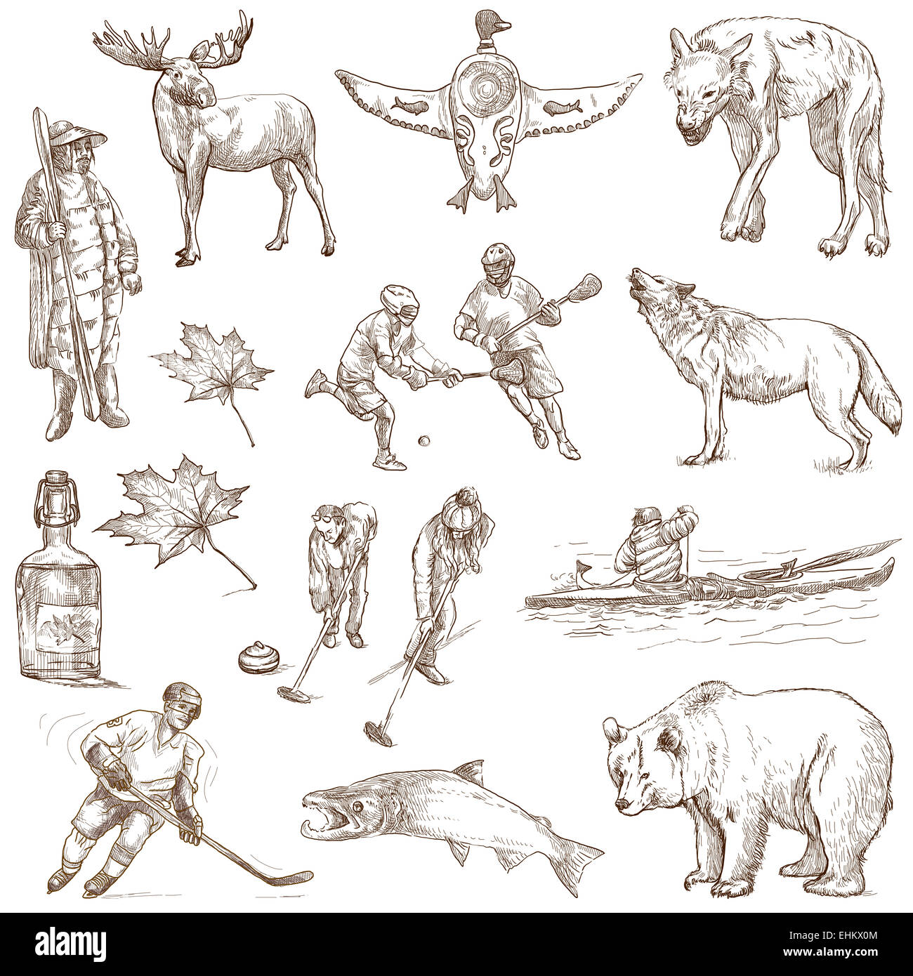 Série Voyage : CANADA - une collection d'illustrations faites à la main. Description : Grand hand drawn illustrations originales, fr Banque D'Images