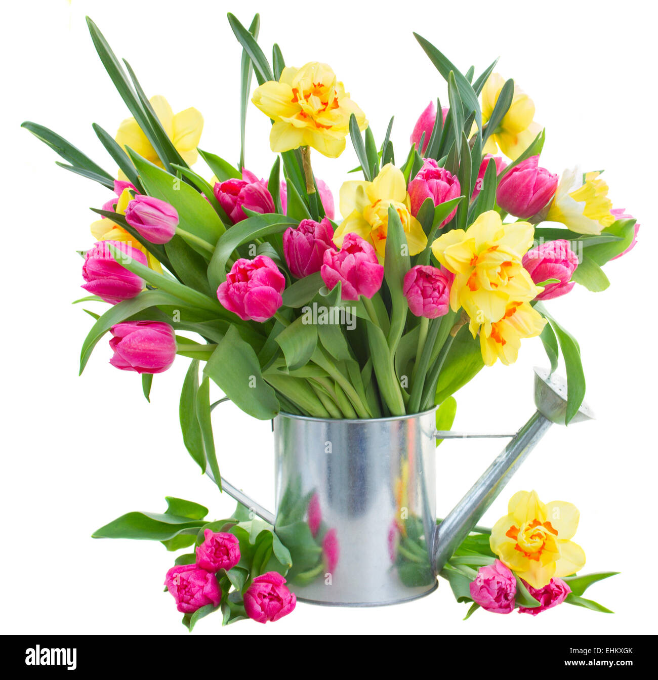Bouquet de tulipes et de jonquilles en vase Banque D'Images