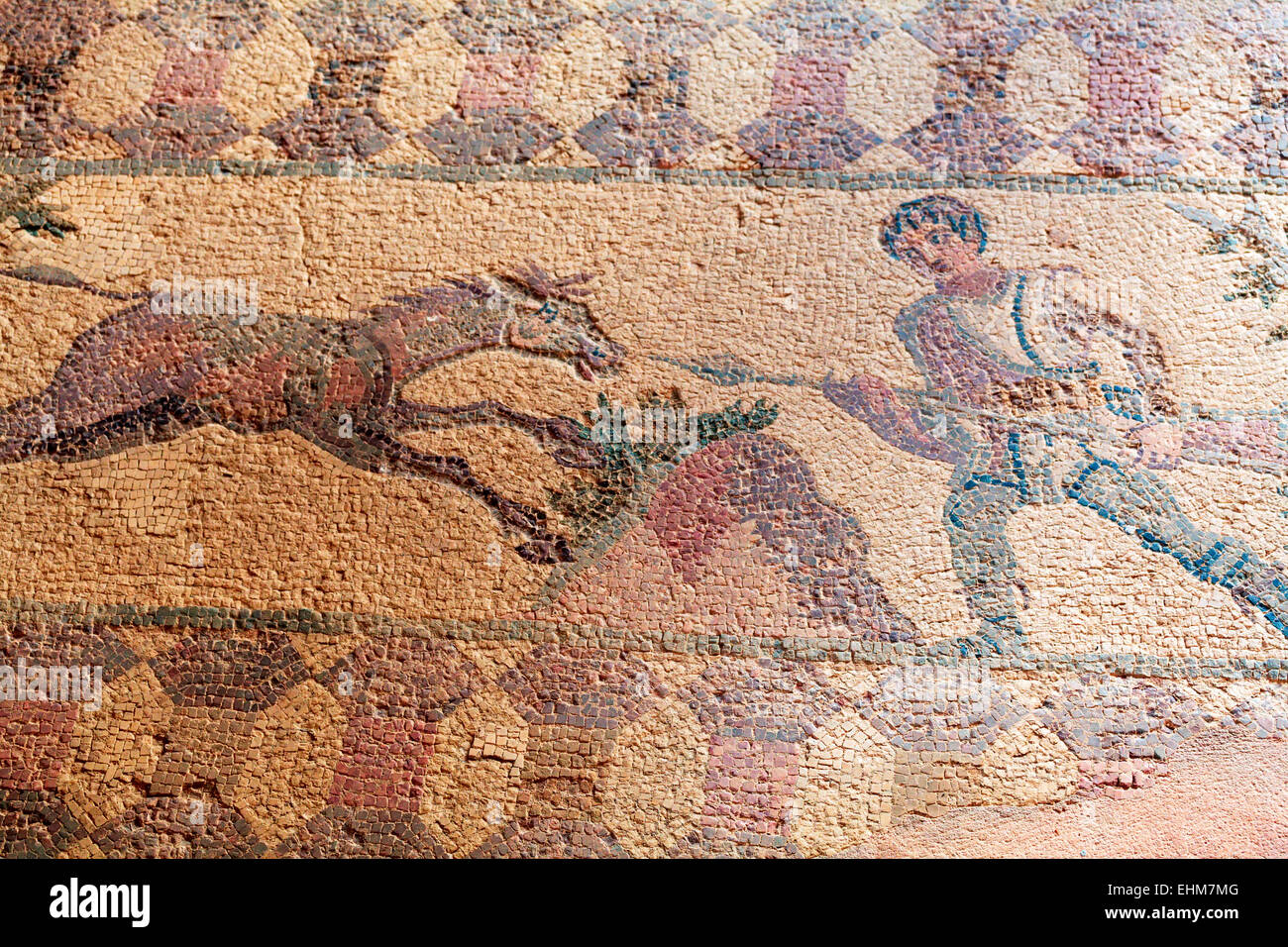 Sols en mosaïque de villas romains d'élite (3-5th.c) avec des scènes de la mythologie grecque, site du patrimoine de l'UNESCO, Paphos, Chypre Banque D'Images