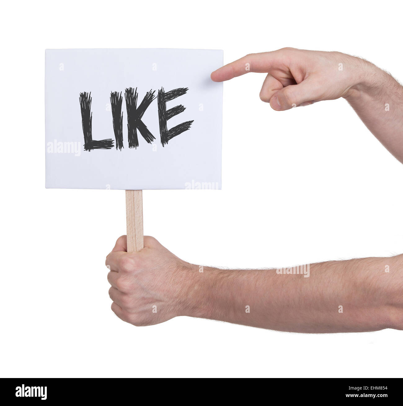 Hand holding sign, isolé sur blanc - comme Banque D'Images