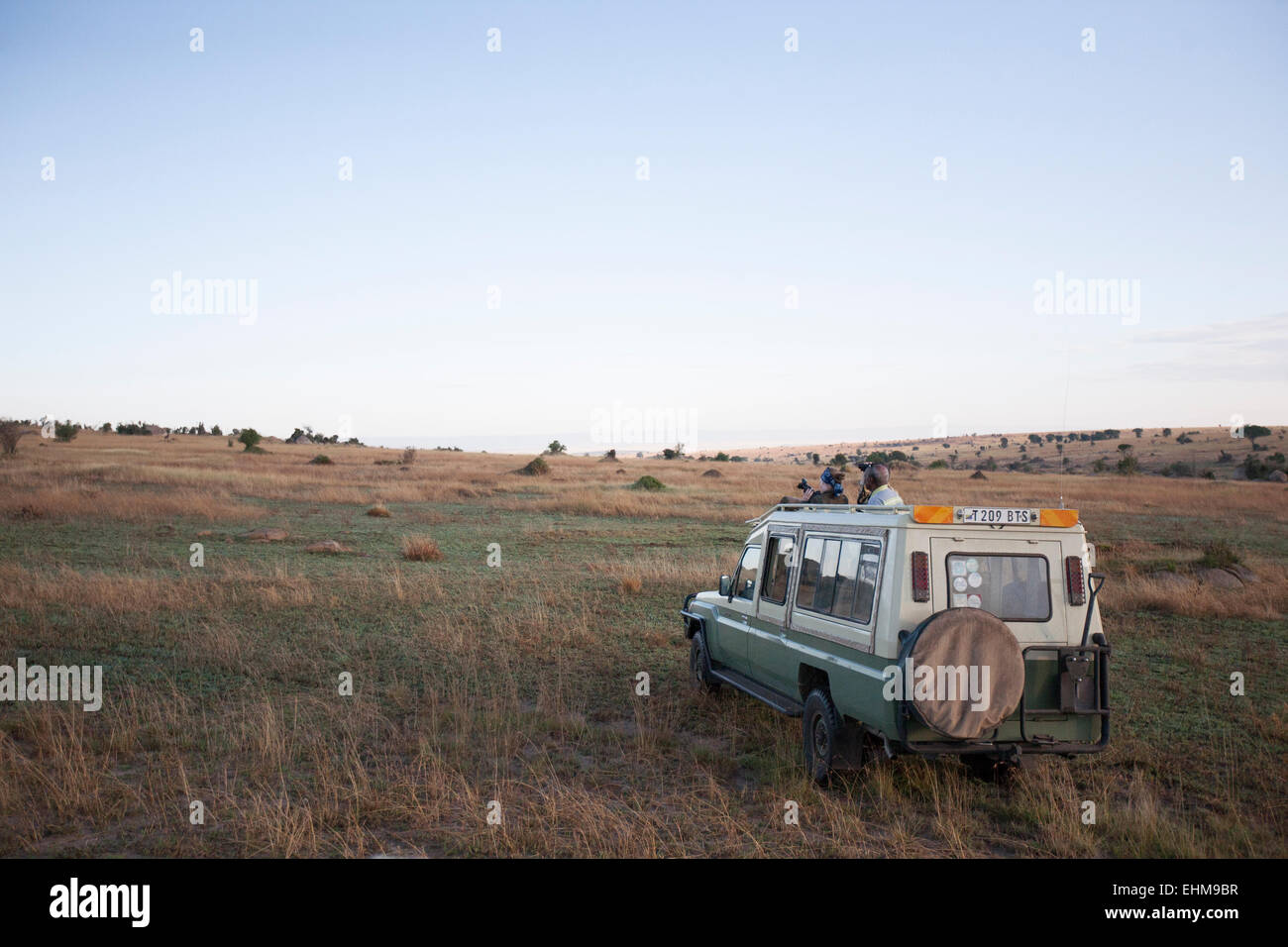 Les touristes sur un safari dans le Serengeti. Banque D'Images