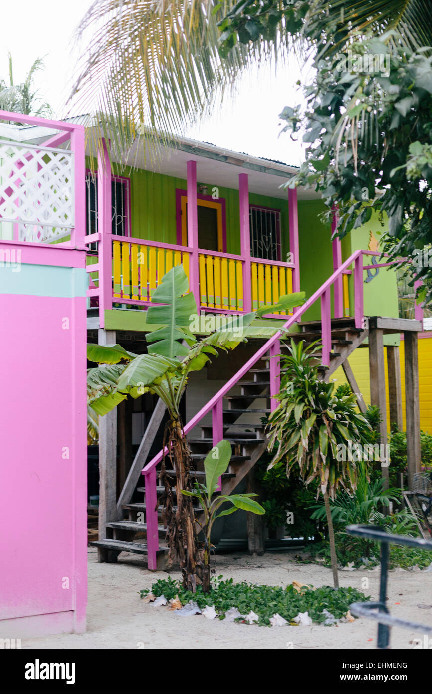 Chalet de Barefoot Beach Caye Caulker, Belize Banque D'Images