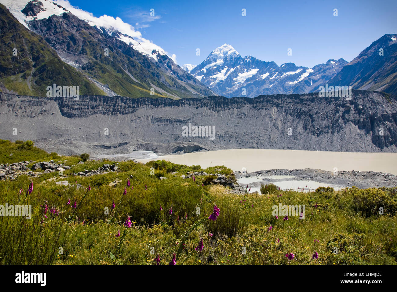 Glacier Tasman Lake et le Mont Cook, Aoraki, île du Sud, Nouvelle-Zélande Banque D'Images