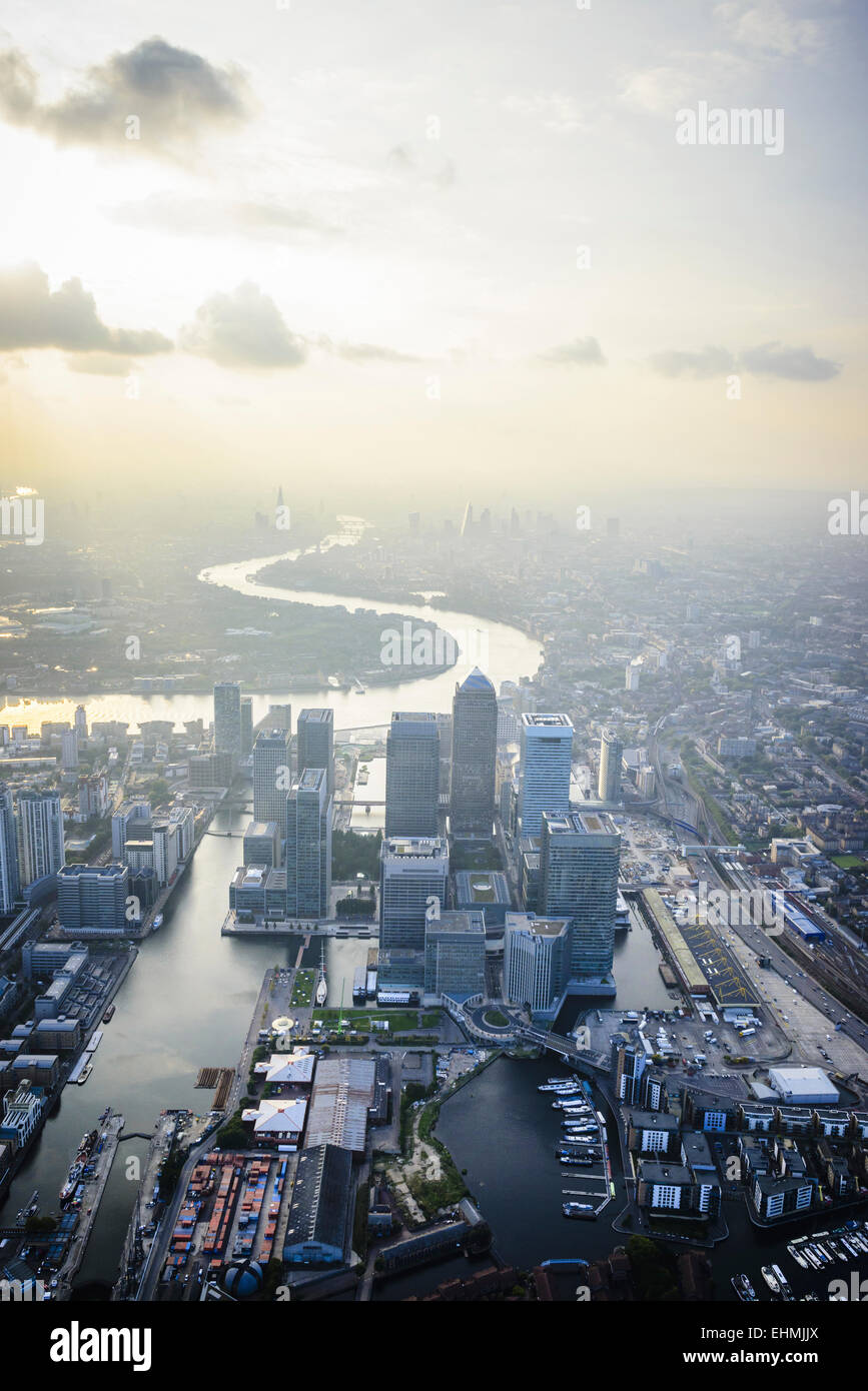 Vue aérienne de la ville de Londres et rivière, Angleterre Banque D'Images