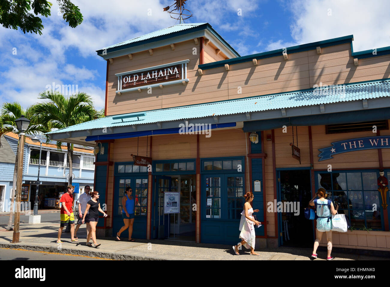 Boutiques et restaurants sur Front Street, Lahaina, Maui, Hawaii, USA Banque D'Images