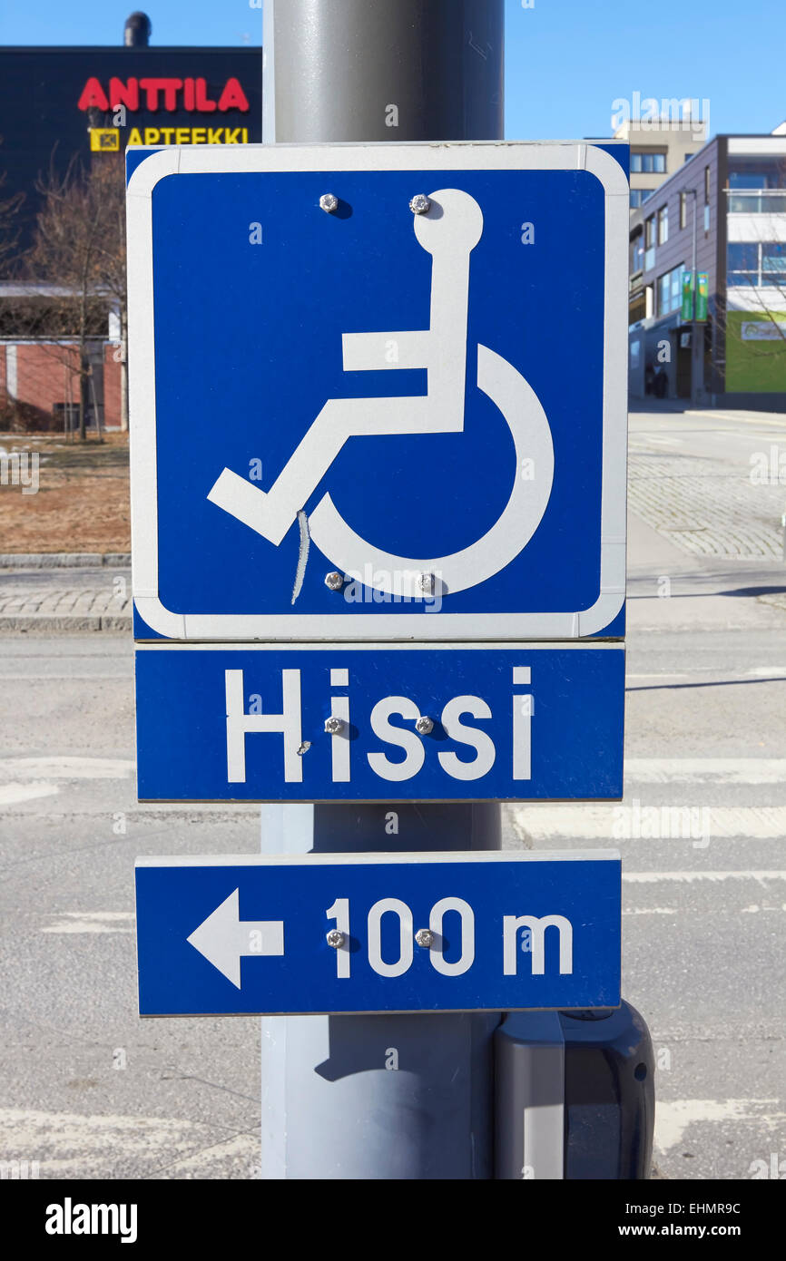 Circuit pour les handicapés, la Finlande signe Banque D'Images