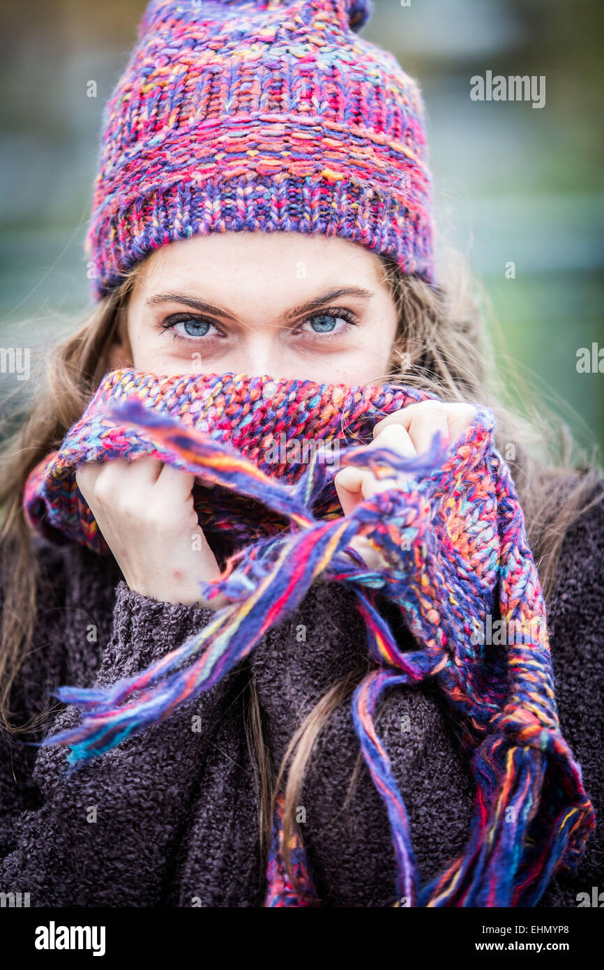 Portrait de femme en hiver. Banque D'Images