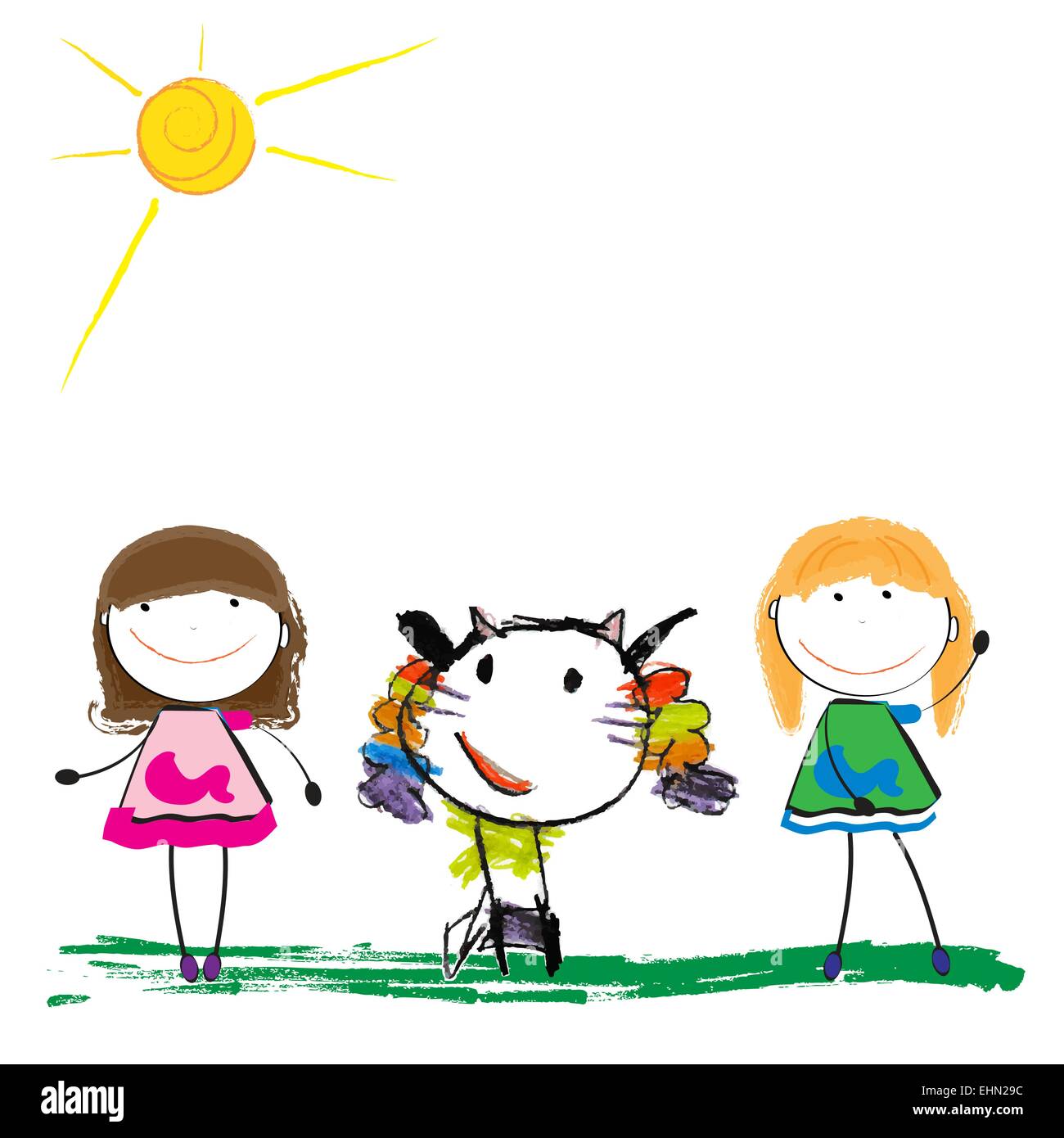 Enfants colorée de l'illustration d'un chat avec des filles abstrait Illustration de Vecteur