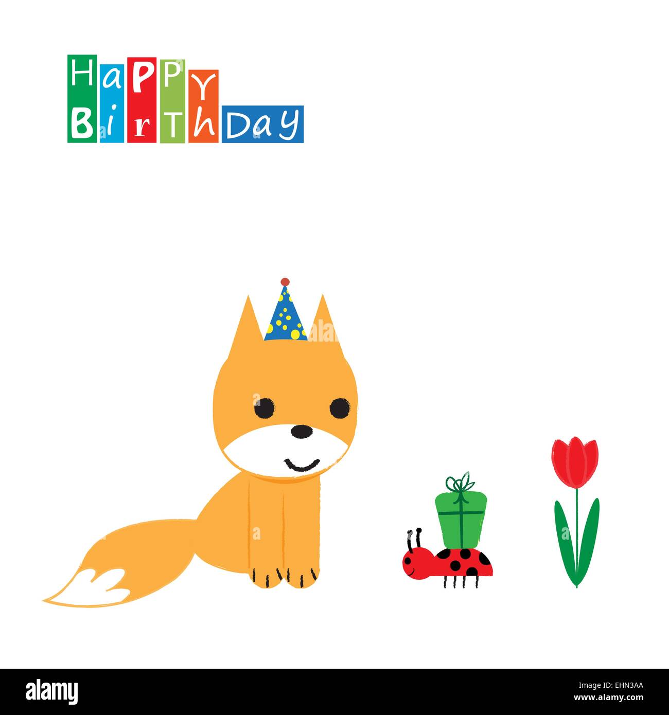 Carte d'anniversaire colorée avec drôle et doux animal Illustration de Vecteur