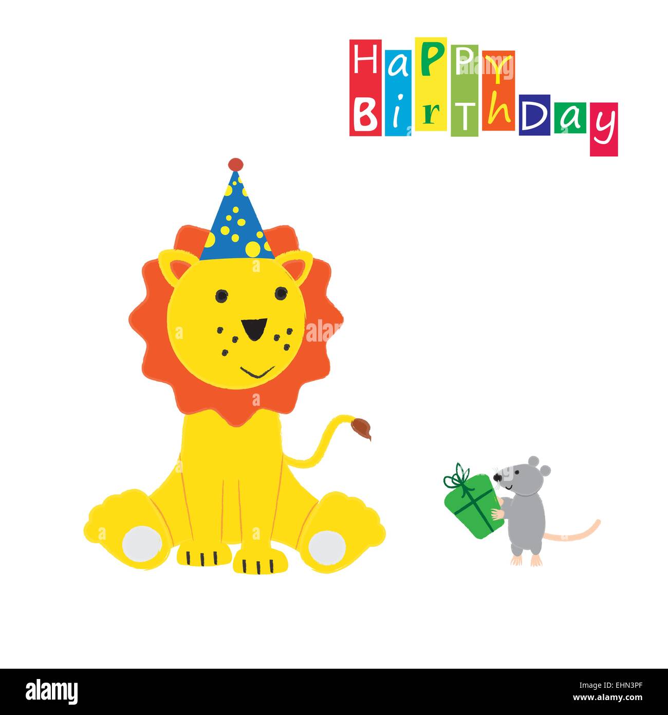 Carte d'anniversaire colorée avec drôle et doux animal Illustration de Vecteur