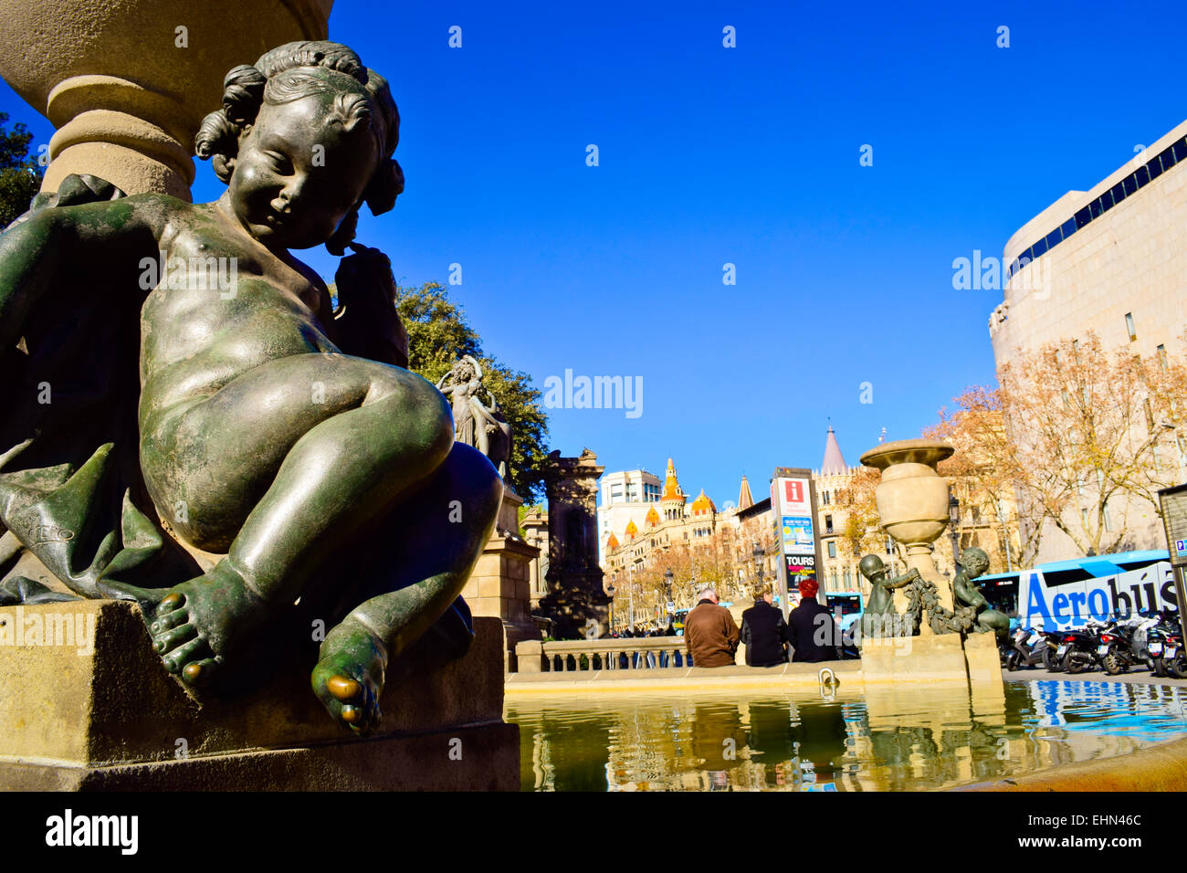 La Plaça Catalunya. Barcelone, Catalogne, Espagne. Banque D'Images